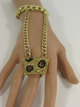 New Women Hand Chain Fashion Bracelet Bling Jewelry Gold Metal Chains Big Leopard Black Brown Rhinestones Slave Ring - One Size Fits All - alwaystyle4you - 2